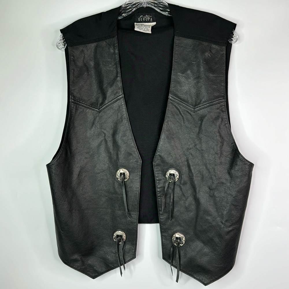 Vintage Boutique Europa Black Leather Western Vest Medium